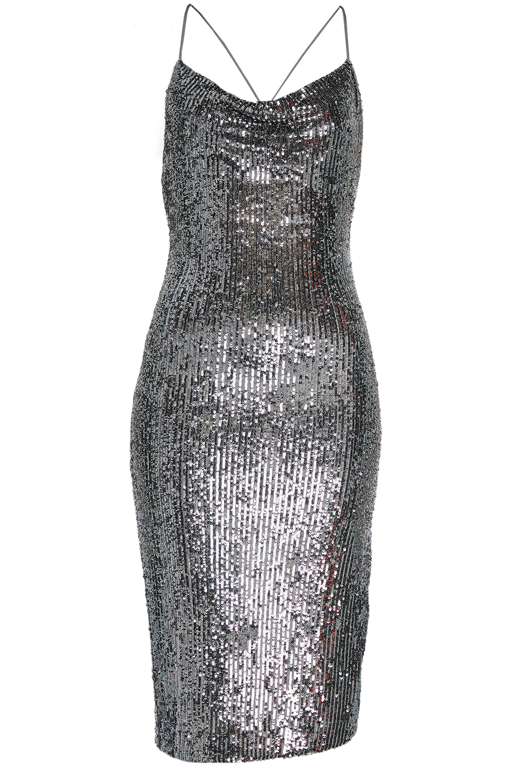 Sequin Slip Dress in Gunmetal | Bardot